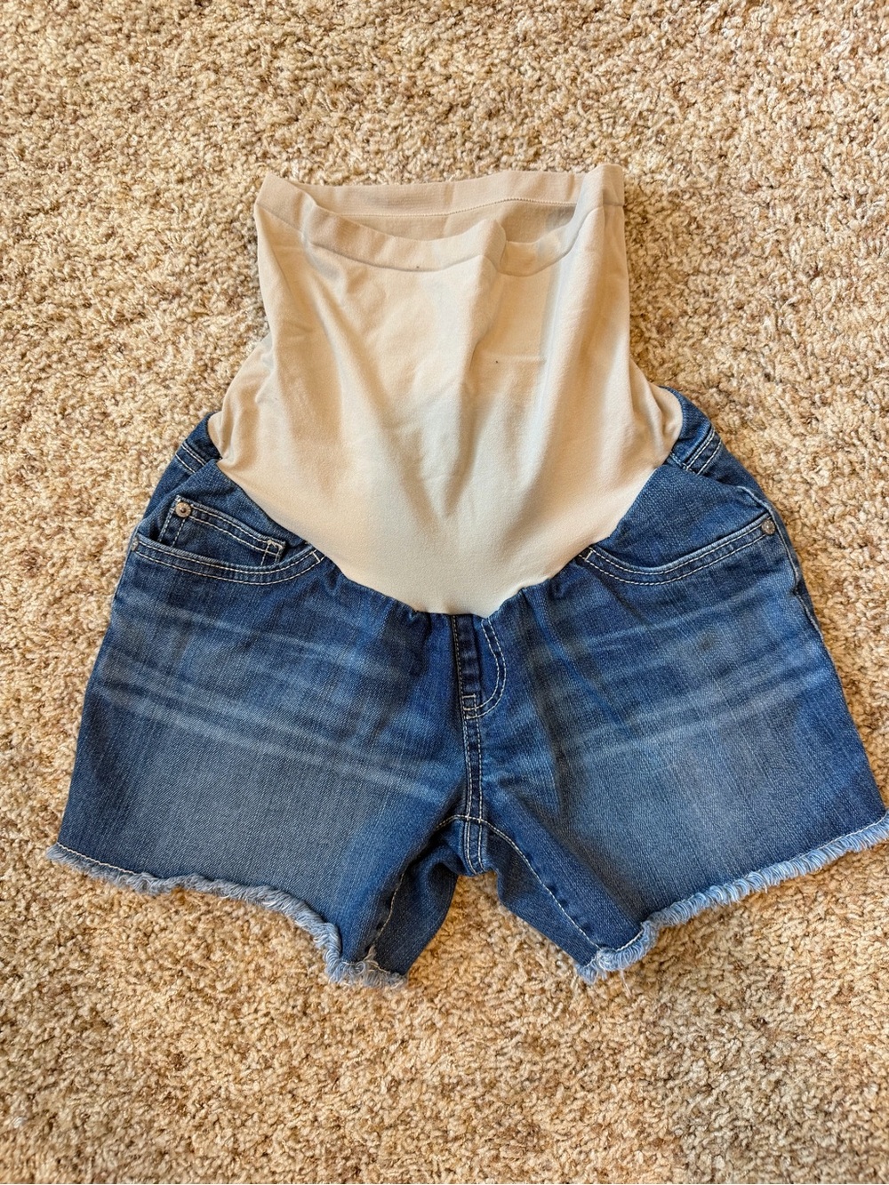 Maternity Denim Jean Shorts Size Small Indigo Blue Frayed Cut Off